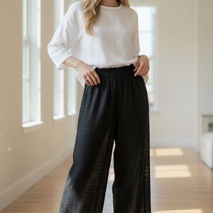 House of Harlow 1960 Black Linen Wide-Leg Pants